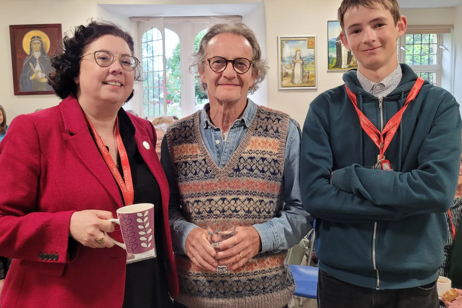 Anton Lesser (centre), joined by our Volunteer and Visitor Assistant Triona Adams (left) and Will, who joined us for the week on Work Experience